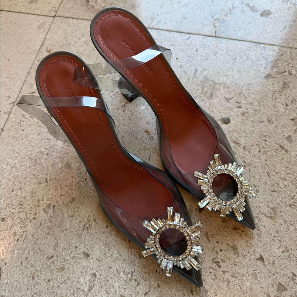 Amina Muaddi Gray Begum PVC heels